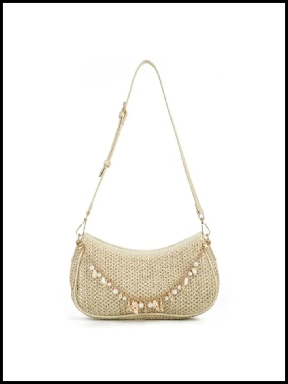 Woven Straw Shoulder Bag Boho Beaded Clutch Purse Summer Beach Vacation